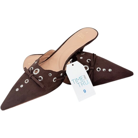 Time and Tru Women's Studded Kitten Heel Brown Mules Shoes Size 9 NWOB - Picture 6 of 11